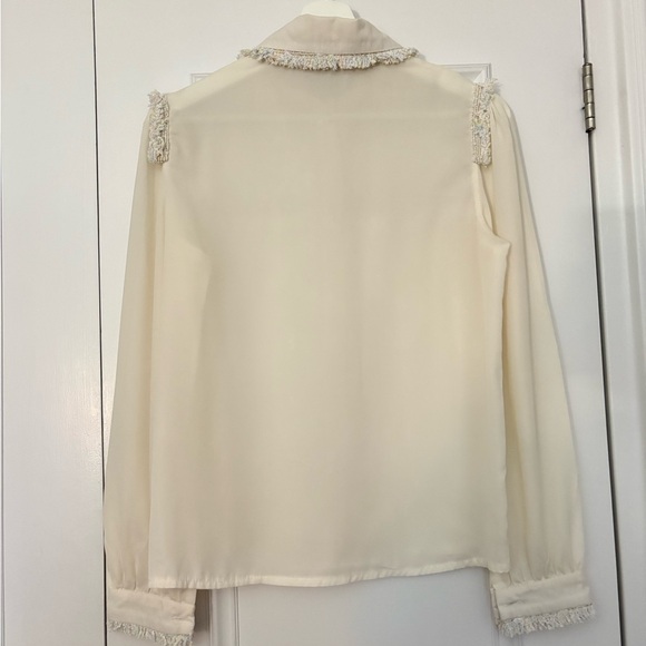 Silk Slip Button Down Blouse with Pearl details - Picture 4 of 8